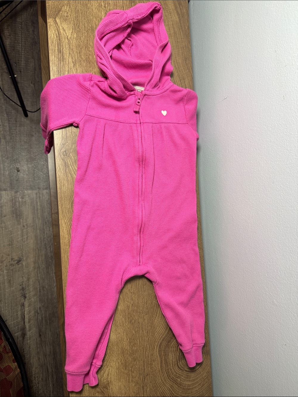 Carter's Hot Pink Hooded One-Piece Zip Romper